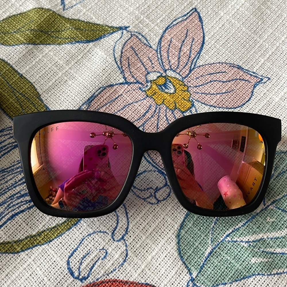 Bella Matte Black Pink Mirrored Polarized Sunglasses